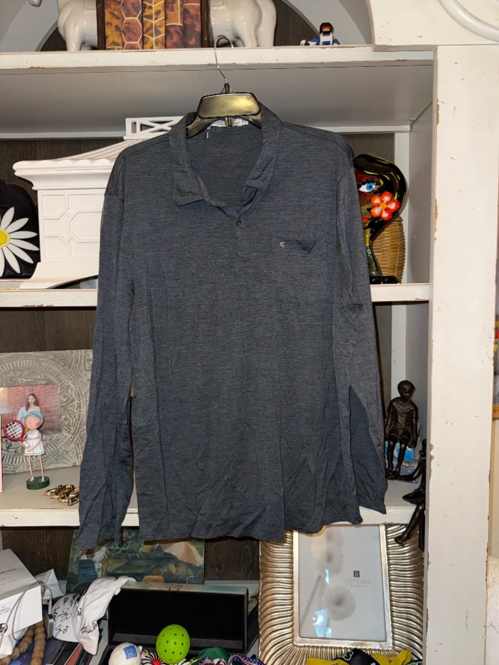 Criquet men's XL long sleeve pocket front polo shirt wool tencel